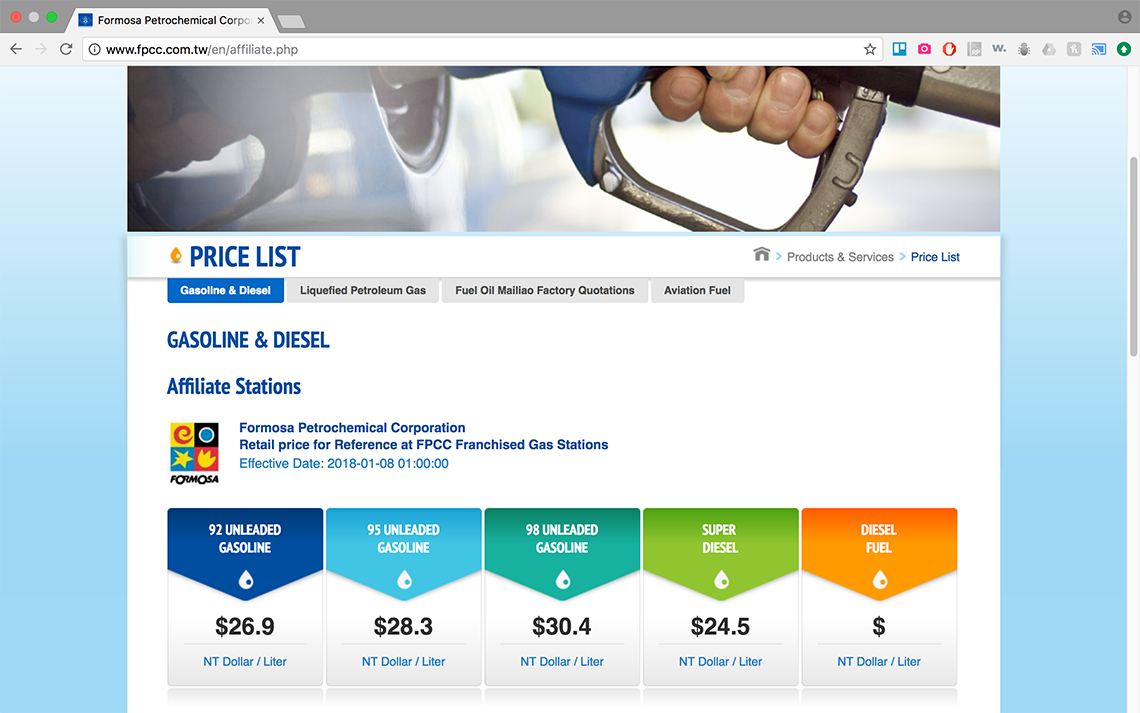 Price List screenshot
